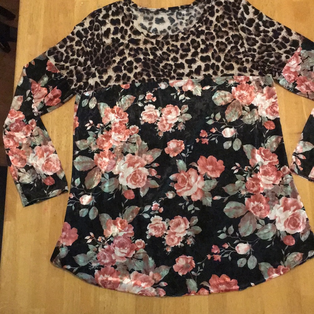 Floral and leopard print blouse